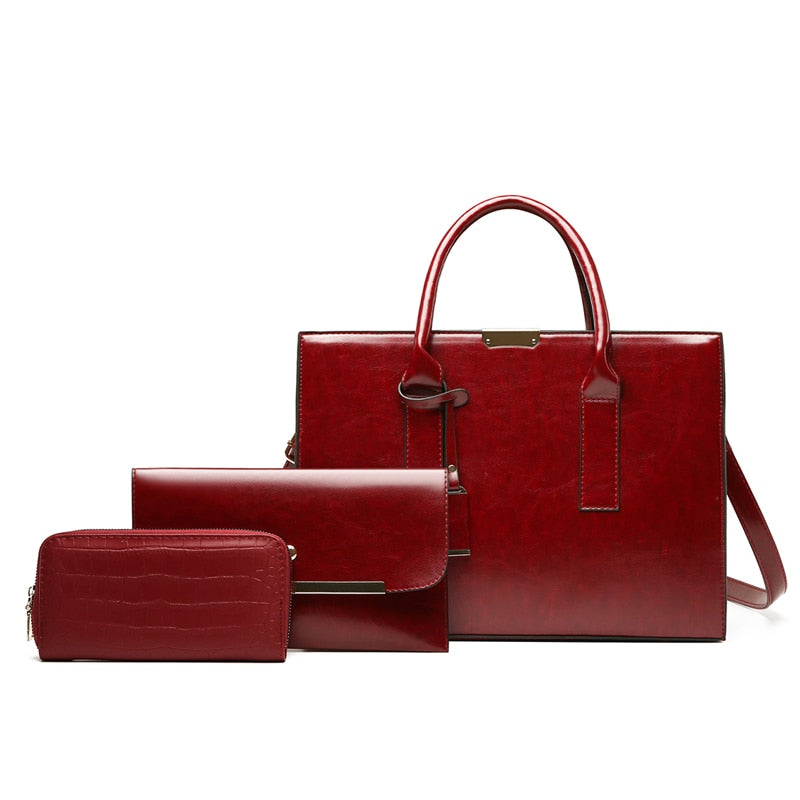 Conjunto Feminino em Couro Bolsa + 2 Carteira - Premium Bags