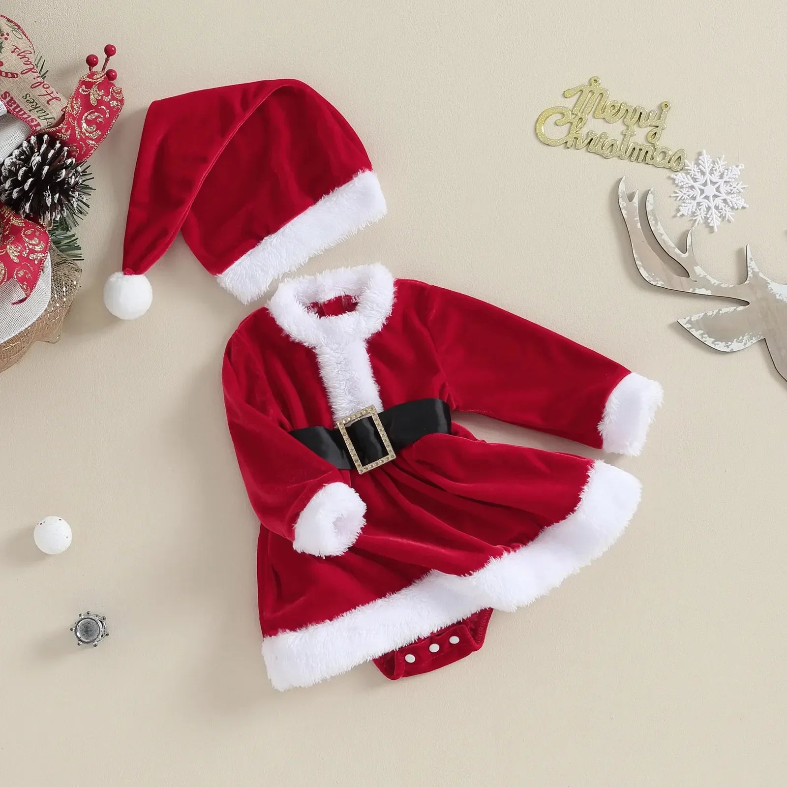 Vestido Mamãe Noel para Bebês 0-24 Meses